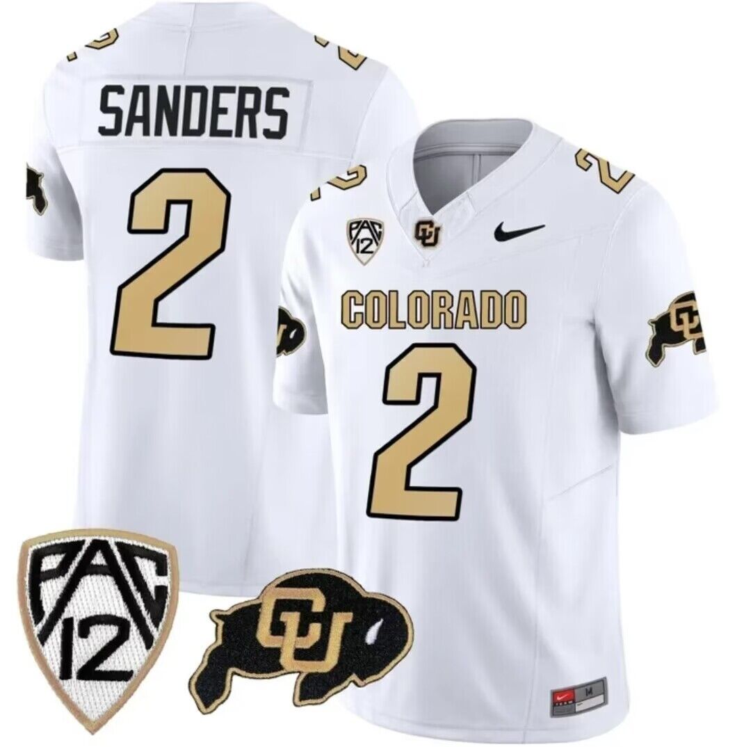 Men's Colorado Buffaloes #2 Shedeur Sanders White 2023 F.U.S.E. With PAC-12 Patch Stitched Football Jersey
